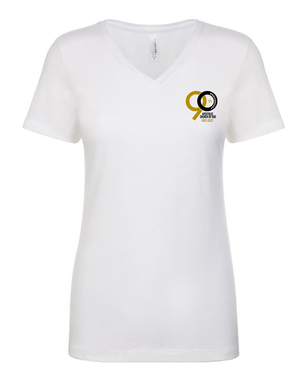 90th Anniversary White Ladies' V-Neck Shirt